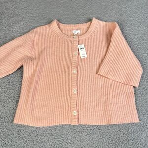 Aerie Sweater Women XS Peach  Button Crop  Solid V Neck Short Sleeve Ribbed